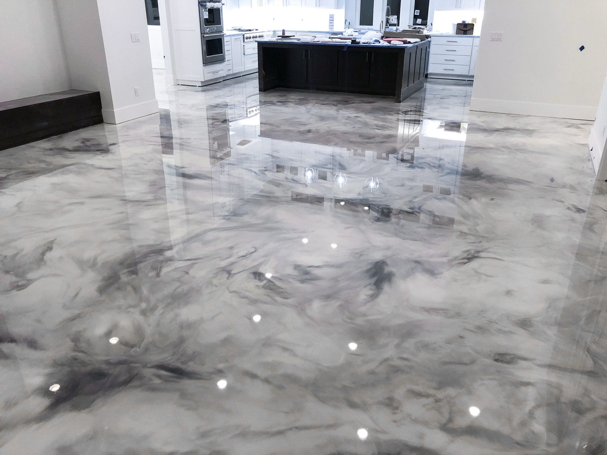 Metallic Epoxy floor in a bathroom